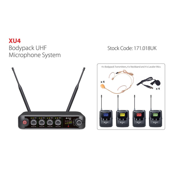XU4 UHF Headset Microphone Systems 4 Channel