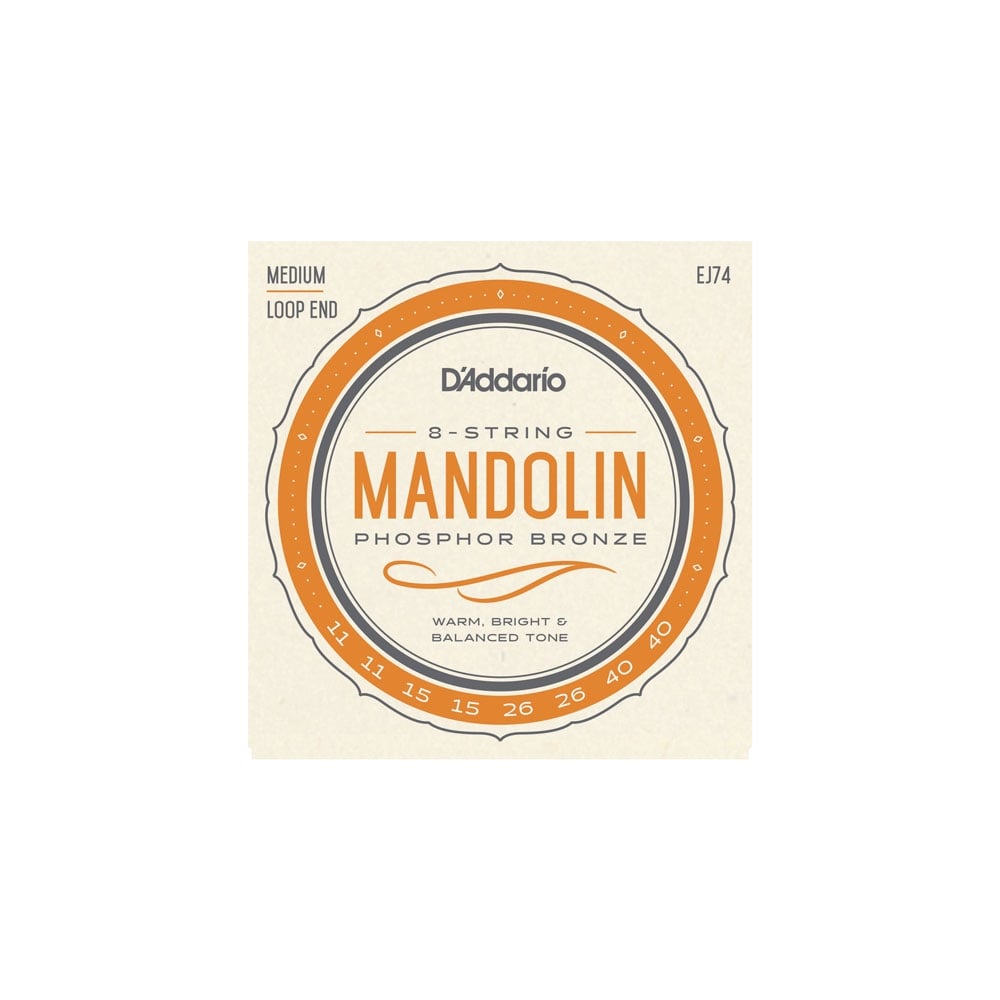 EJ74 Mandolin Strings, Phosphor Bronze Wound, Loop End, 11-40 Medium ...